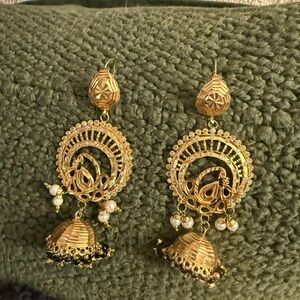 Elegant Gold Jhumka Dangle Earrings with Pearl Accents